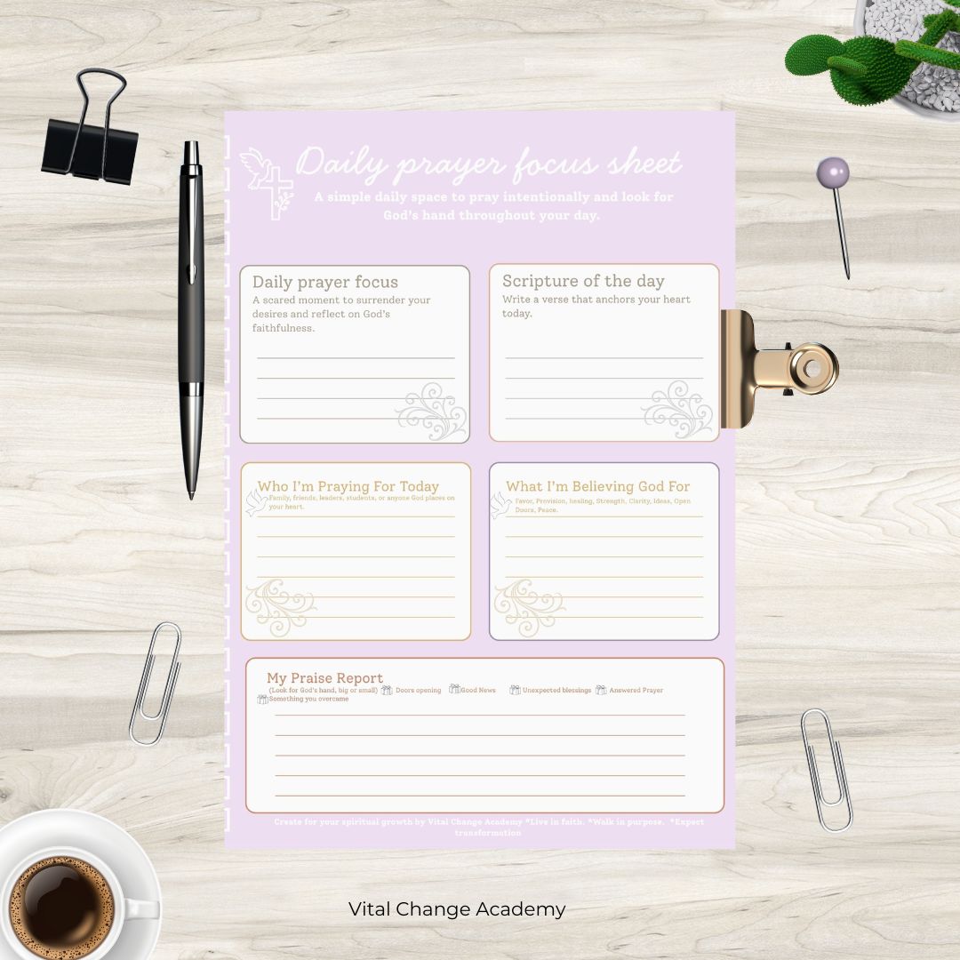 Daily Prayer Focus Sheet | Printable Devotional Page