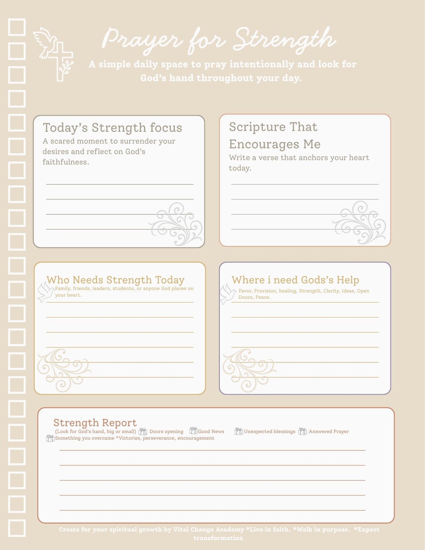 Daily Prayer sheet for strength
