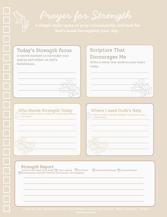 Daily Prayer sheet for strength